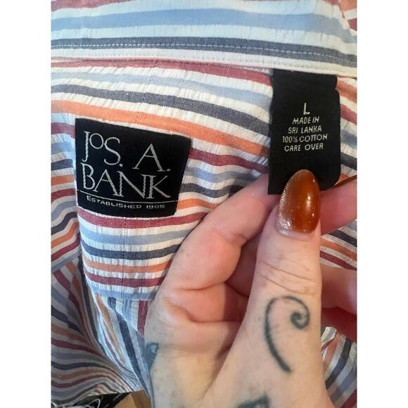 JOS. A BANK STRIPED SHORT SLEEVE BUTTON UP MENS LARGE - Picture 7 of 7